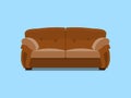Brown leather chester sofa. illustration. Comfortable lounge for interior design isolated on blue background. Modern
