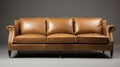 a brown leather couch with gold trimmings and nail polishing. generative ai