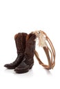 Brown leather cowboy boots on white Royalty Free Stock Photo