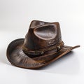 Brown leather cowboy hat isolated on white background, created with generative AI Royalty Free Stock Photo