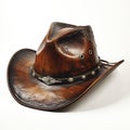 Brown leather cowboy hat isolated on white background, created with generative AI Royalty Free Stock Photo