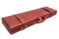 Brown leather guncase with fasteners isolated on white