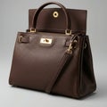 Brown leather handbag featuring a textured surface and a structured rectangular Royalty Free Stock Photo