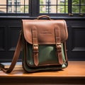 Brown Leather Handbag in Sunlit Room with Empty Space Royalty Free Stock Photo