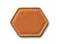 Brown leather hexagon patch isolated on white background Royalty Free Stock Photo