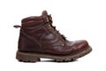 A Brown leather hiking boot on white Royalty Free Stock Photo