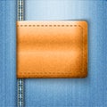 Brown leather label on blue jeans background Royalty Free Stock Photo