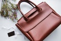 Brown leather ladies bag Royalty Free Stock Photo