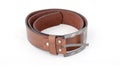 Brown leather men belt on white Royalty Free Stock Photo