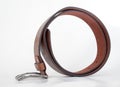 Brown leather men belt on white Royalty Free Stock Photo
