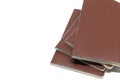 Brown Leather notebooks closeup detail isolated