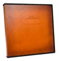 Brown leather photo album cover with decorative frame for text Royalty Free Stock Photo