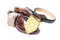 Brown leather shoes with necktie Royalty Free Stock Photo