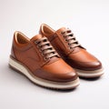 Brown Leather Sneaker With White Trim And Rubber Outsole