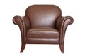 Brown leather sofa on white background.