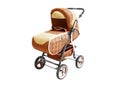 Brown leather stroller with baby cloth isolated 3d render on white background no shadow Royalty Free Stock Photo