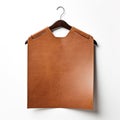 A brown leather tag mockup with handle, white isolated. Royalty Free Stock Photo