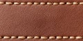 Brown leather texture background with decorative beige stitching, showing detailed material surface Royalty Free Stock Photo