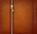 Brown leather texture background with zipper. Royalty Free Stock Photo