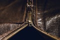 Brown leather texture and metal zipper . Fragment of leather jacket Royalty Free Stock Photo