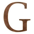 Brown leather textured letter G with yellow stitch, leather alphabet, vector illustration