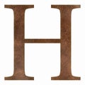 Brown leather textured letter H with yellow stitch, leather alphabet, vector illustration