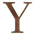 Brown leather textured letter Y with yellow stitch, leather alphabet, vector illustration