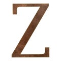 Brown leather textured letter Z with yellow stitch, leather alphabet, vector illustration