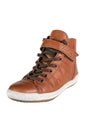 Brown leather top Snickers with laces and Velcro for long, daily street walks. Demi-season, semi-sports, comfortable and