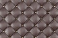 Brown Leather Upholstery Sofa Background. Brown Luxury Decoration Sofa. Elegant Brown Leather Texture With Buttons For Royalty Free Stock Photo