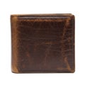 Brown leather wallet with a distressed finish, featuring a bifold design. The texture Royalty Free Stock Photo