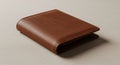 A brown leather wallet lies on a light beige surface. It features a simple, classic bi-fol Royalty Free Stock Photo