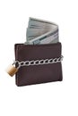 Brown leather wallet with many hundred dollar bills, tied with a chain with a lock. Isolated on white background Royalty Free Stock Photo