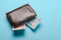 brown leather wallet with money Royalty Free Stock Photo