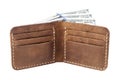 Brown leather wallet with money isolated on white Royalty Free Stock Photo