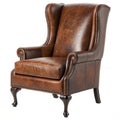 Brown leather wingback chair isolated on white background Royalty Free Stock Photo