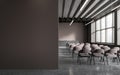 Brown lecture hall interior with chairs and blank wall