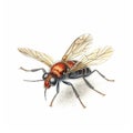 Red Twig Fly Insect On White Background: A Golden Age Illustration Style