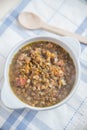 Brown lentil stew in bowl Royalty Free Stock Photo