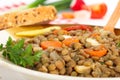 Brown lentil stew with vegetable and bread Royalty Free Stock Photo