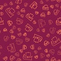 Brown line Ancient Greek trireme icon isolated seamless pattern on red background. Vector