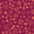 Brown line Bitrate icon isolated seamless pattern on red background. Music speed. Sound quality. Vector