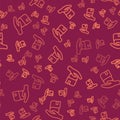 Brown line Book donation icon isolated seamless pattern on red background. Vector