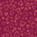 Brown line Boxing short icon isolated seamless pattern on red background. Vector