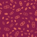 Brown line Chain link icon isolated seamless pattern on red background. Link single. Vector