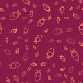 Brown line Cowboy bandana icon isolated seamless pattern on red background. Vector