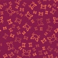 Brown line Crab icon isolated seamless pattern on red background. Vector