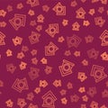 Brown line Dog house icon isolated seamless pattern on red background. Dog kennel. Vector