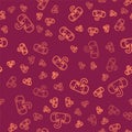 Brown line Elephant icon isolated seamless pattern on red background. Vector Royalty Free Stock Photo
