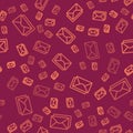 Brown line Envelope icon isolated seamless pattern on red background. Email message letter symbol. Vector Illustration Royalty Free Stock Photo